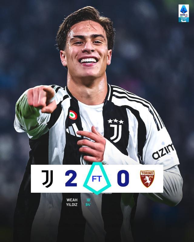 【意甲】尤文2比0都灵，蒂莫西·维阿、耶尔德兹进球